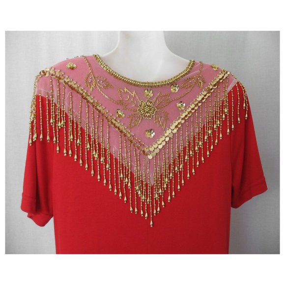 Coldwater Creek Red Dangling Bead Trim Maxi Dress Women's L - Picture 4 of 5